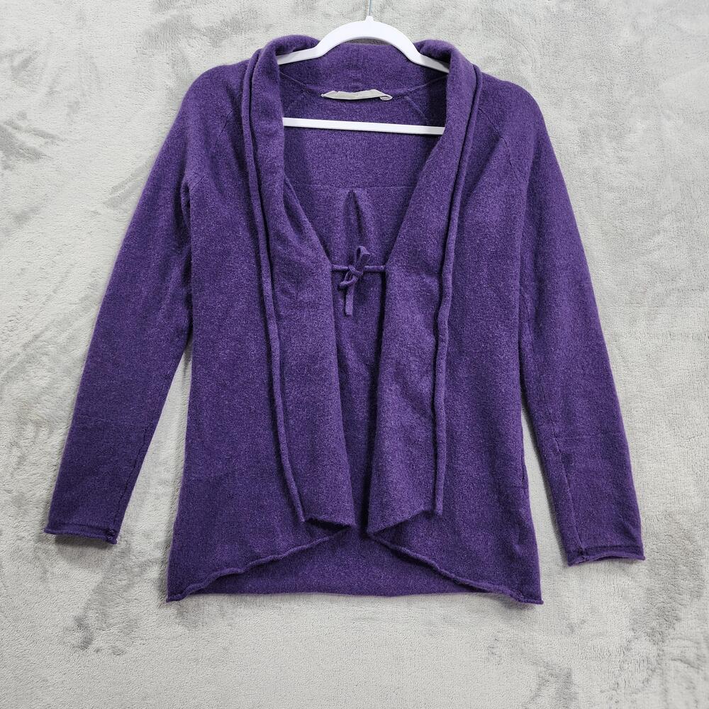 Athleta Cardigan Sweater Womens M Purple Cashmere Open Front Tie Strap Casual